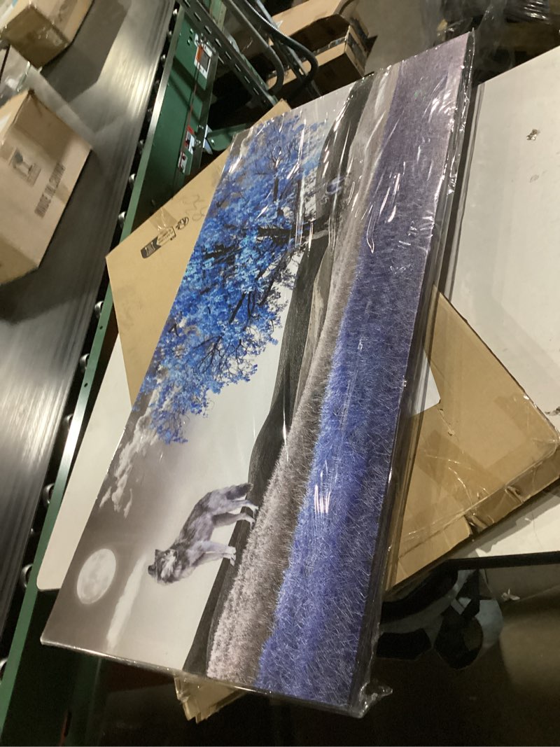 Condition photo showing New/Like New for Wapluam Large Canvas Wall Art For Living Room Wall Decor For Bedroom Modern Office Decorations Blue Tree and Wolfs Wall Pictures Black And White Paintings Room Canvas Art Prints Home Decor Artwork 40"L x 20"W The Wolf Blue Tree Paintings