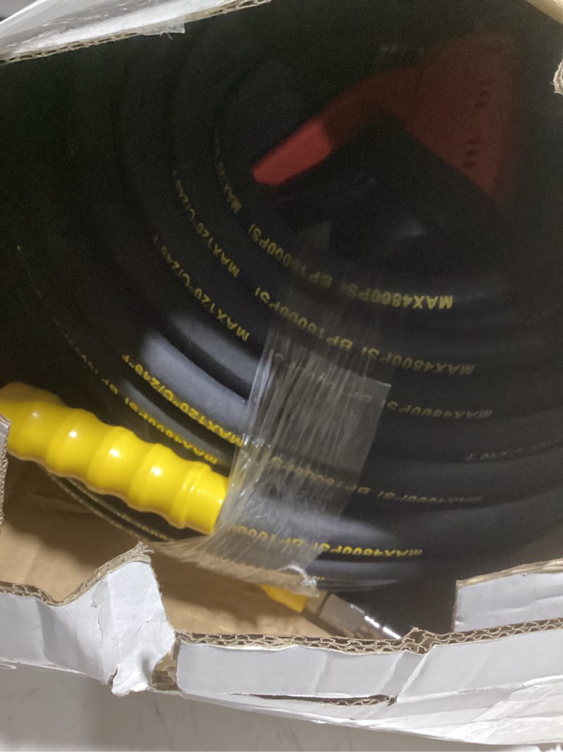 Condition photo showing New/Like New for 5000psi pressure washer gun and hose kit, 100ft kink resistant steel braided power washer hose with 3/8" swivel quick connector and m22 14mm adapters replacement/30" extension washer wand 100ft black