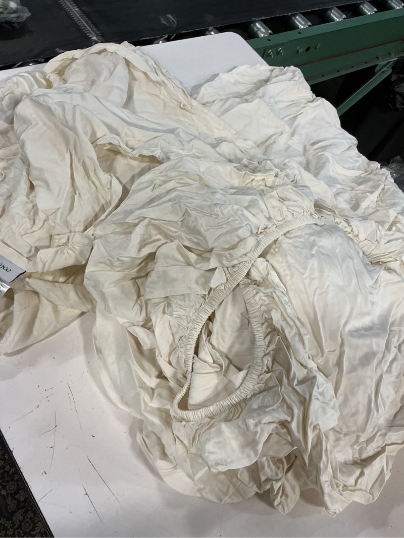 Condition photo showing As Is for quince bamboo flat sheet set of 4/ king/ivory