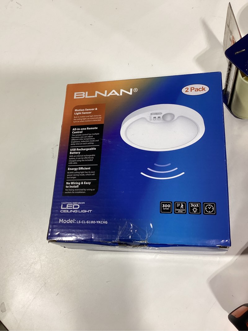 BLNAN Rechargeable Motion Sensor Ceiling Light with Remote, Battery Operated Ceiling Light, 3 Color 