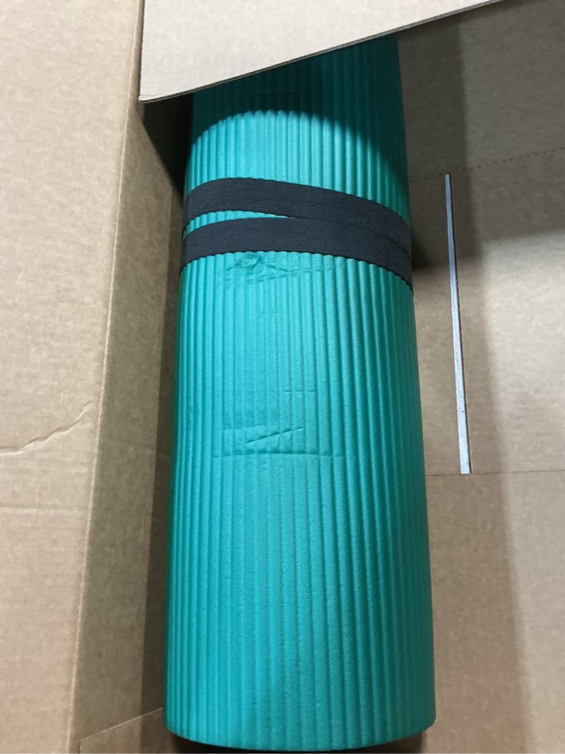 Condition photo showing As Is for gaiam yoga mat, pilates & exercise mat, thick mat 2/5" (10mm) workout mat with easy-cinch carrying strap for home & gym workouts green 2/5" (10mm)