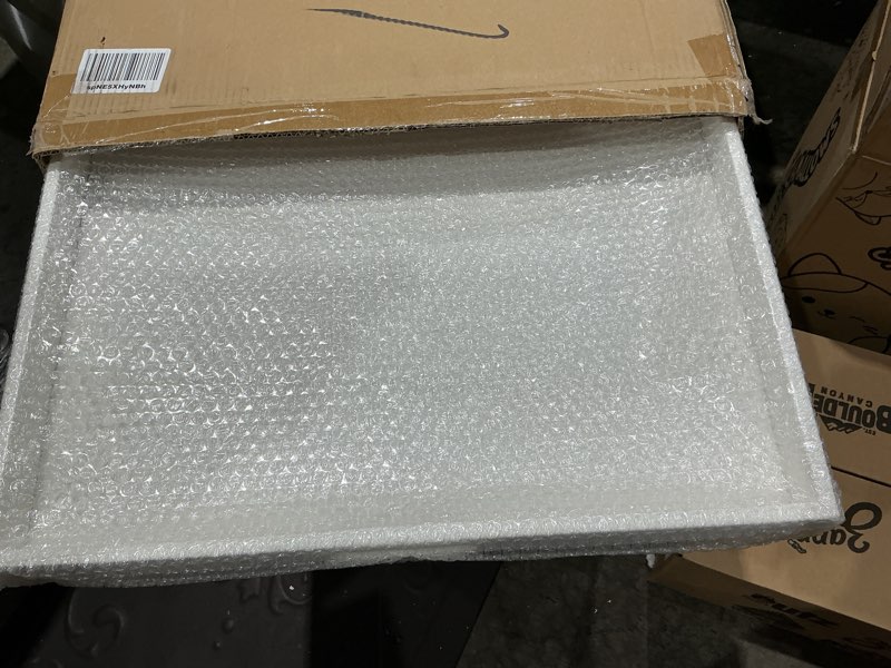 Condition photo showing Good Condition for hanobe square large ottoman tray: extra large white serving tray for ottomans big leather decorative tray with handles for coffee table living room 22" x 22" 21.7" x 21.7" x 2.1" white