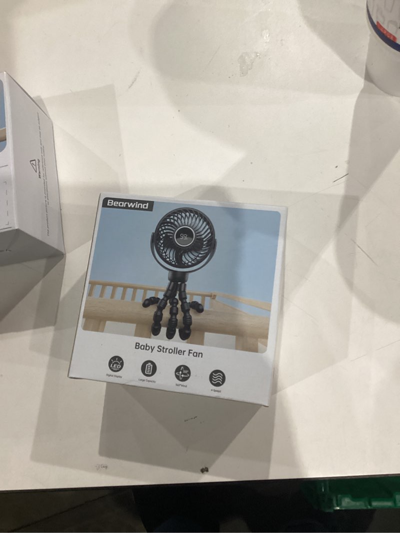 Condition photo showing New/Like New for Mini Portable Stroller Fan for Travel,360° Rotation,4-Speed LED Night Light Clip on Fans Operated by Rechargeable Battery, Baby Essentials for Car Seat Beach Bed Golf Cart (Black)