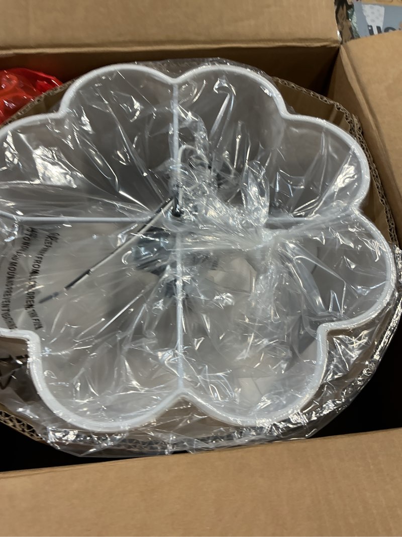 Condition photo showing Good Condition for gold semi flush mount ceiling lights, 3-light 12.5" light fixtures ceiling mount with linen fabric drum shade in flower shape for nursery hallway bedroom kitchen, ad-22007-3sf-gd-b gold, flower linen shade 12.6", single shade