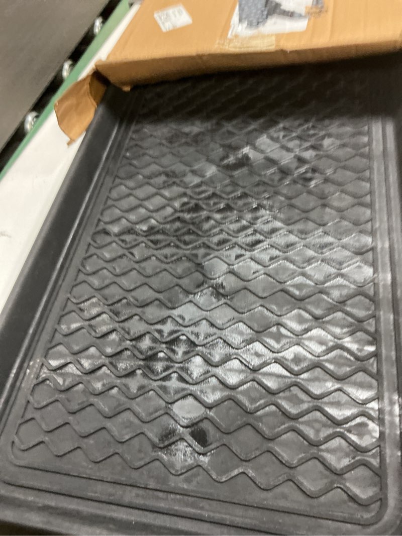 Condition photo showing Good Condition for ottomanson 15" x 30" multi-purpose boot tray – waterproof shoe & pet feeding spill tray, litter box & pee pad holder, painting & planting mat, 1.2" raised edge floor protection a black tray - 15" x 30"