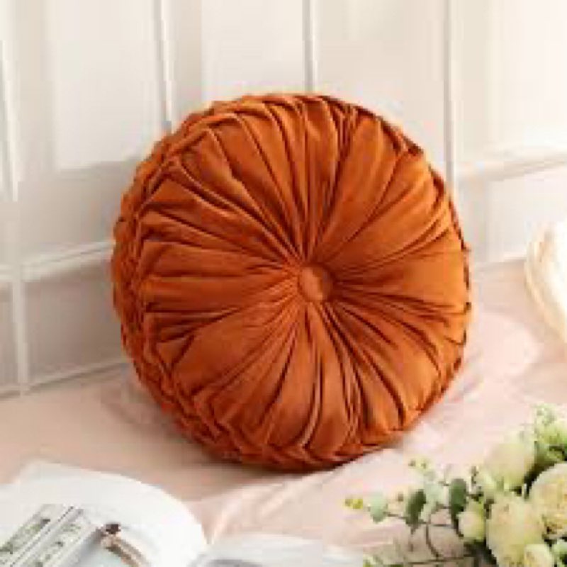 Drydiet 1 Pcs Round Throw Pillows Decorative Velvet Pleated Throw Pillows 15'' Diameter Accent Pumpk