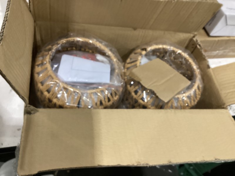 Condition photo showing Good Condition for 2 pack farmhouse light fixtures ceiling mount,mini rattan boho semi flush mount ceiling light,hand woven hallway light fixtures for bedroom entryway nursery study room