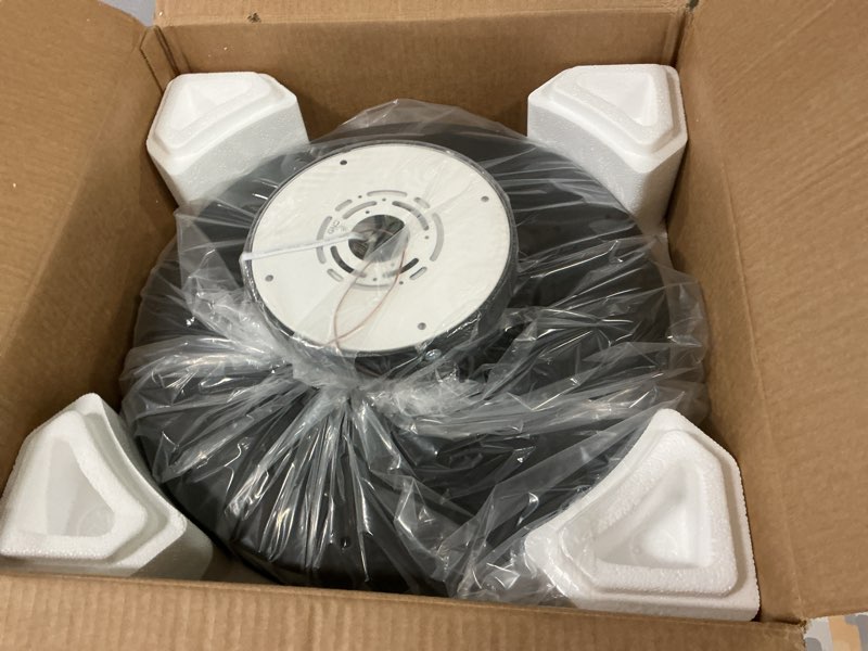 Condition photo showing Good Condition for Ceiling Fans with Lights and Remote, Flush Mount Modern Bladeless Ceiling Fan with Light, 6 Speeds, Stepless dimming and CCT 3000K-6000K LED Lights for Bedroom, Study Room (Black, 17.7?) Black 17.7?