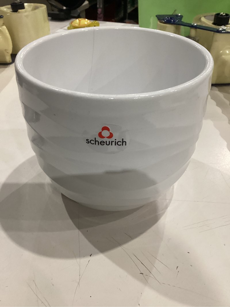 Condition photo showing As Is for allen + roth round ceramic indoor planter, 9.4x9.4 in, white starting