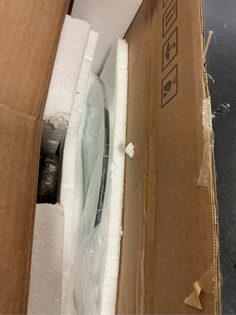 Condition photo showing Good Condition for Oval Console Table Modern Narrow Sofa Table with Tempered Glass Top and Black Metal Legs for Home Office