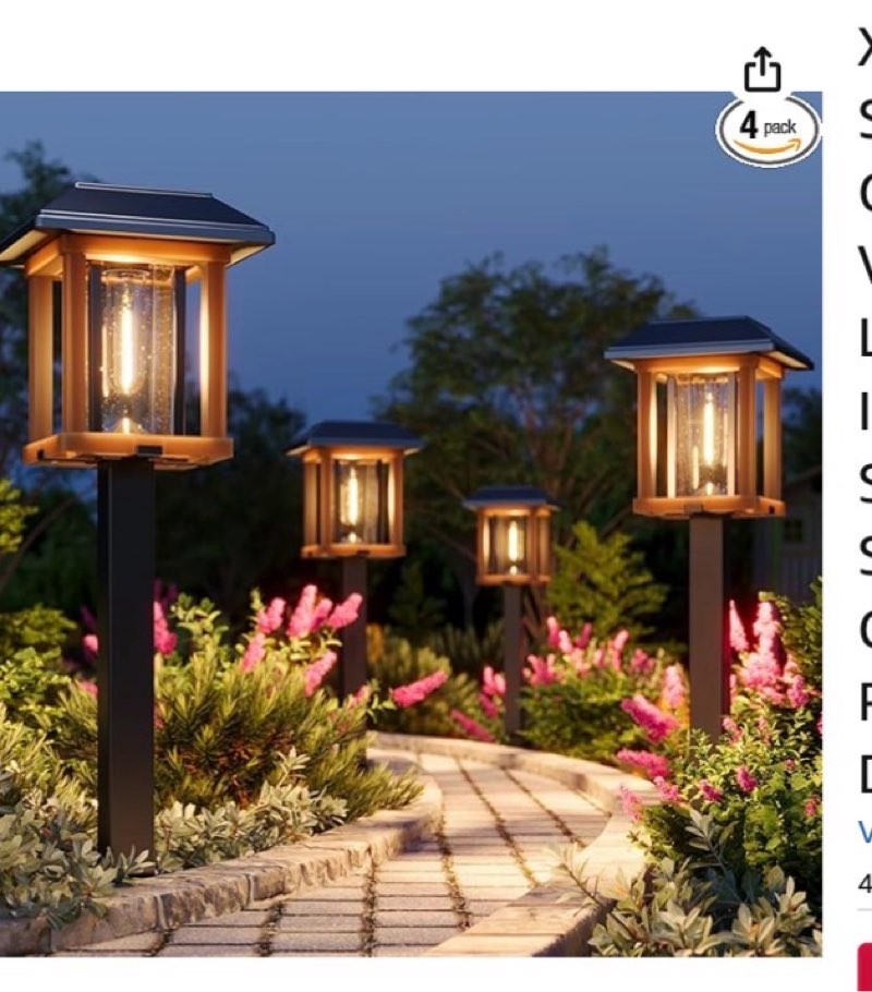 xmcosy+ 4-pack solar pathway lights outdoor, 25 lumens vintage edison led landscape lighting, ip65 w