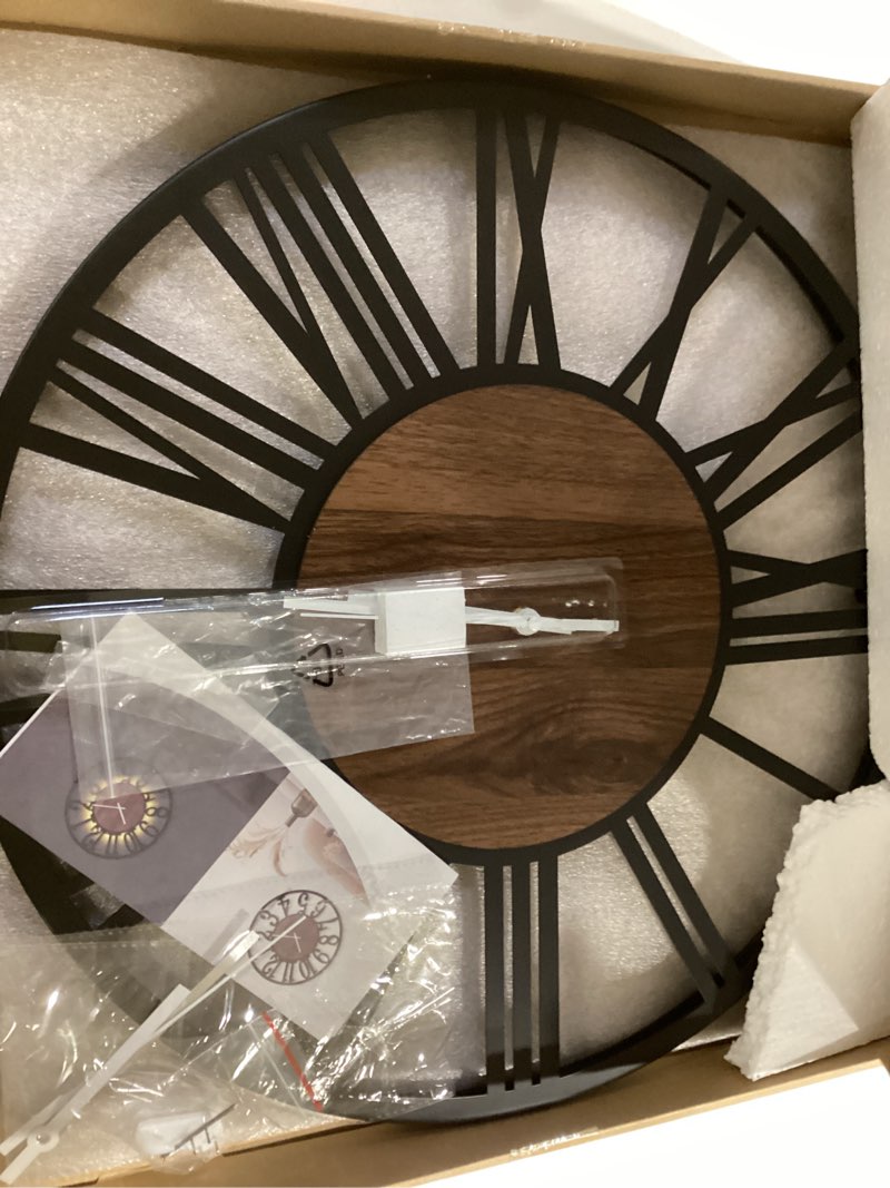 Condition photo showing As Is for LEIKE Large LED Wall Clocks,Silent,Non Ticking,Battery Operated Rustic Round Modern Big Wood Wall Clock for Living Room, Bedroom,Kitchen,Farmhouse,Office,Home Decor -20" Black,LED,Roman Number 20 IN Led-black Wood-roman Number