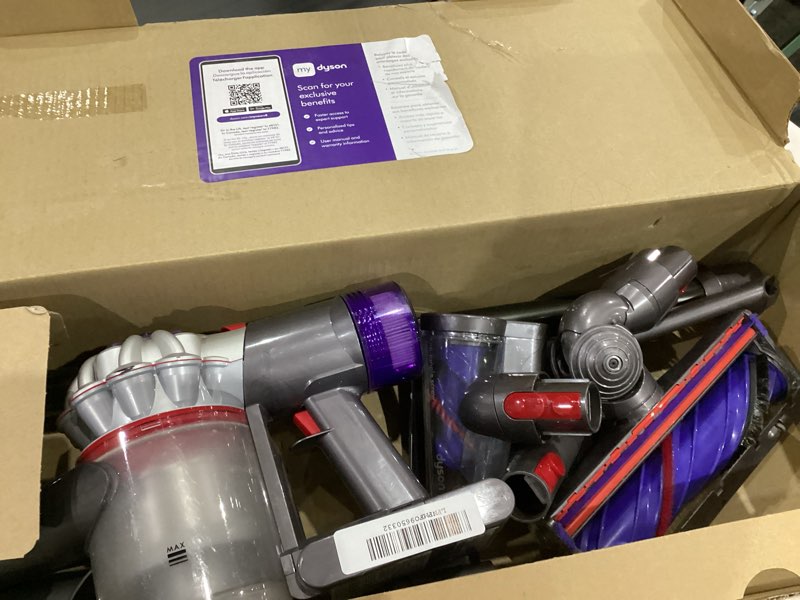 Condition photo showing As Is for dyson v8 plus cordless vacuum, cleans hard floors and carpets, detangles, converts to handheld, 115aw, 2 power modes, up to 40 minutes¹