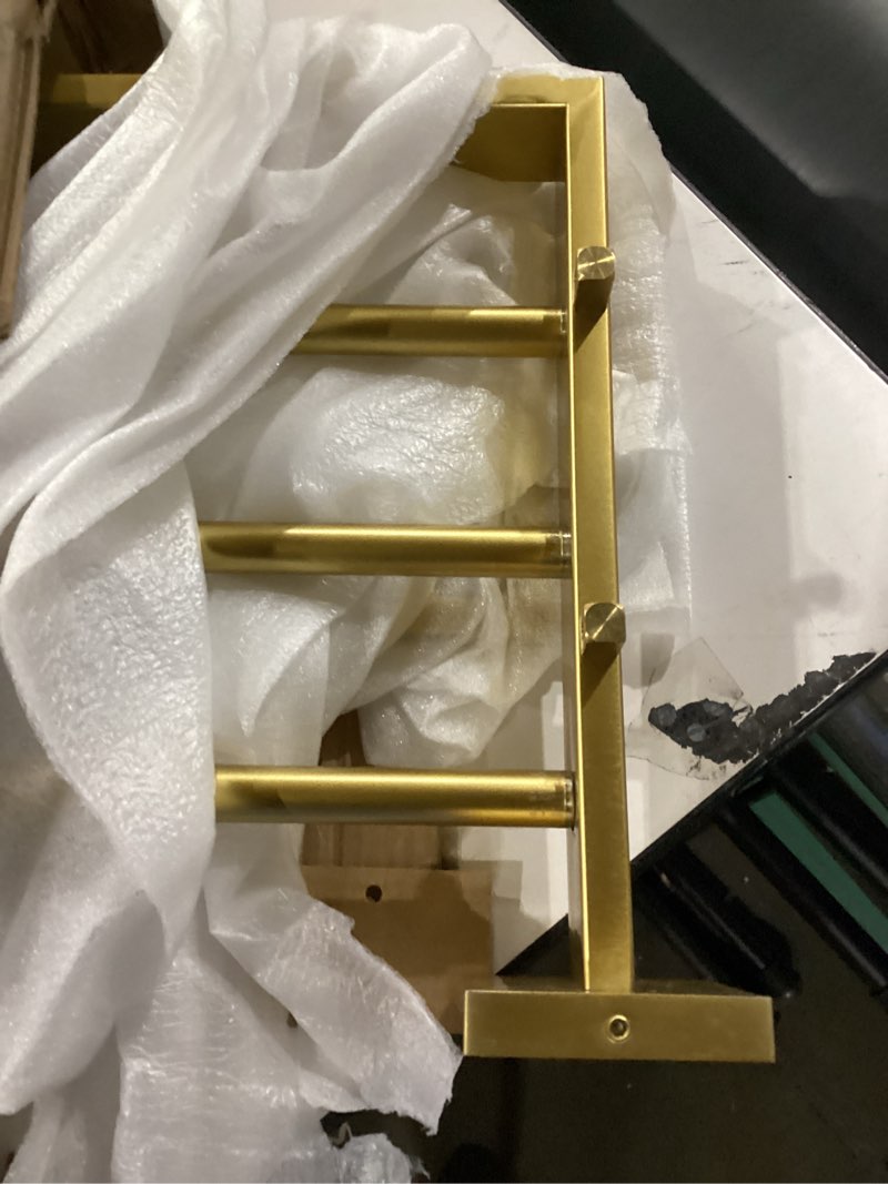 Condition photo showing As Is for KOKOSIRI 32'' Towel Shelf Holder Bathroom Towel Rack with Two Bath Towel Bars Rails SUS304 Stainless Steel Wall Mount, Brushed Gold B6003BG-L32 32-Inch Brushed Gold
