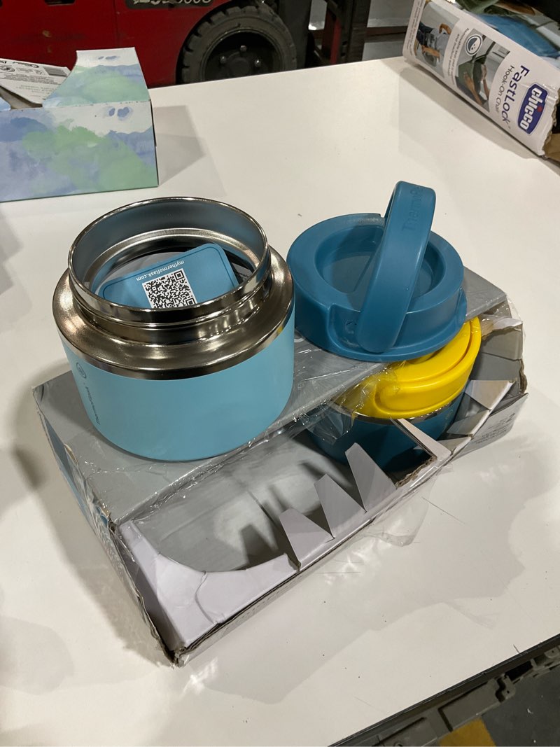 Condition photo showing As Is for ThermoFlask 12 oz Double Wall Insulated Food Jar, 2-Pack, Mountain Spring + Ocean / Ocean + Sunrise