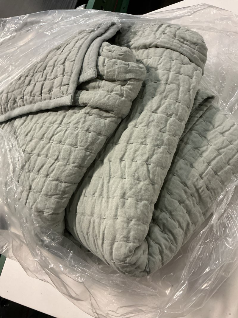 Condition photo showing As Is for european linen cotton stitch quilt, king/cal king, mist
