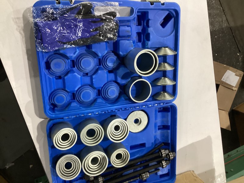 Condition photo showing As Is for zktool 40pcs universal pull and press sleeve kit, bushing press tool set for most engine cars vehicles, seal bearing bushing removal installation tool kit 5 pulling spindles with nuts case & gloves