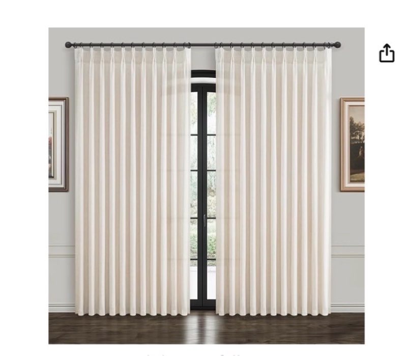 Extra Wide Semi Sheer Linen Curtains 96 Inch Long 2 Panels Set for Large Windows in Bedroom, Memory 