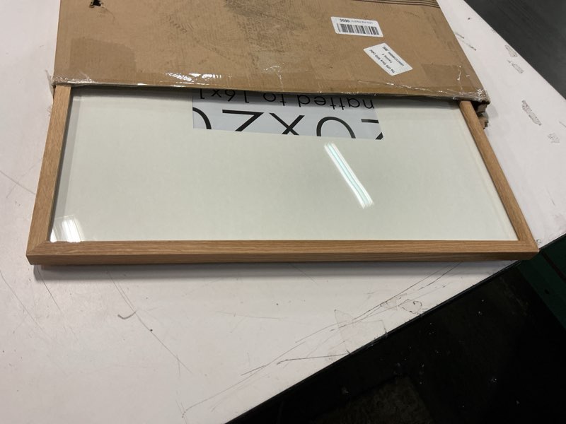 Condition photo showing As Is for 20x20 Picture Frame, Solid Oak Wood 20 by 20 Frame, Square Picture Frame 20 x 20 with mat for 16 x 16, 20x20 Wood Frame for Home Decor, 20 x 20 Poster Frame, Tempered Glass, Natural Oak Color, 1 Pack Oak 20x20 - 1P