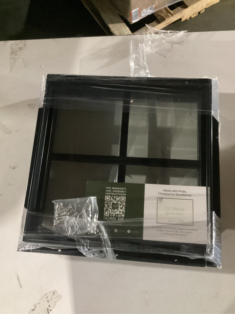 Condition photo showing Good Condition for 2 pack shed window 12" w x 12" h, black flush mount window with tempered glass for playhouses, sheds, garage and chicken coops 12"x12" black