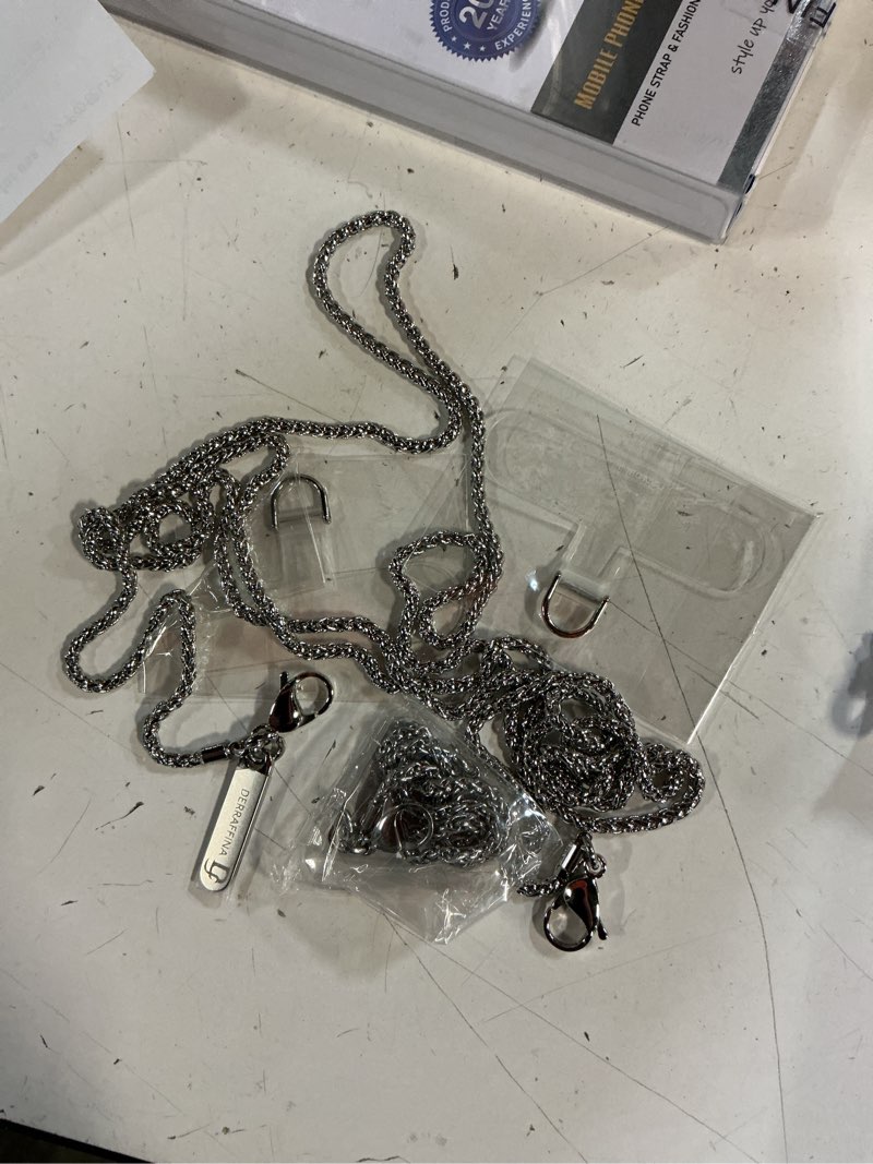 Condition photo showing Good Condition for metal phone chain, crossbody detachable phone lanyard with 1*wrist strap & 2* tether tabs for iphone and smartphones (silver,extend) silver extend
