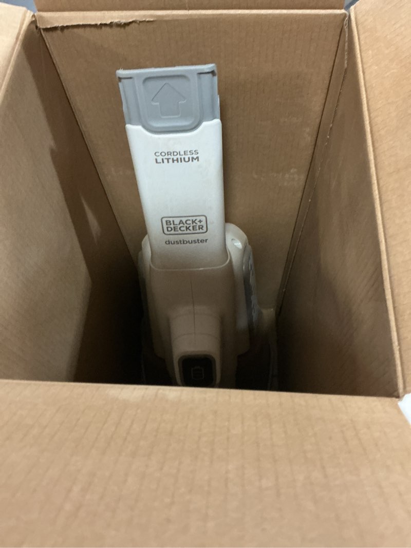 Condition photo showing As Is for black and decker 12v cordless handheld vacuum