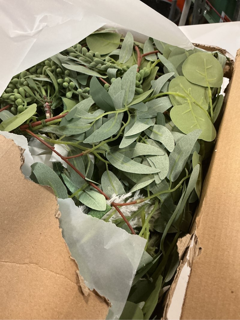 Condition photo showing As Is for Ling's Moment 9FT Spring Flower Garland for Backdrop Decorations - Wedding Arch Flowers, Eucalyptus & Rose, Artificial Floral Garland for Mantel - Sweetheart Table Decor for Reception, White & Sage Wht-sage Green