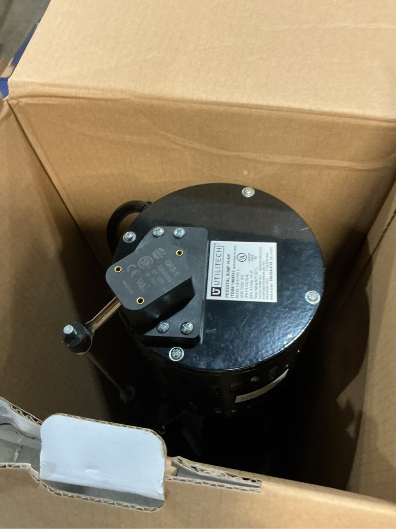 Condition photo showing As Is for utilitech 1/3-hp 58-gpm thermoplastic pedestal sump pump