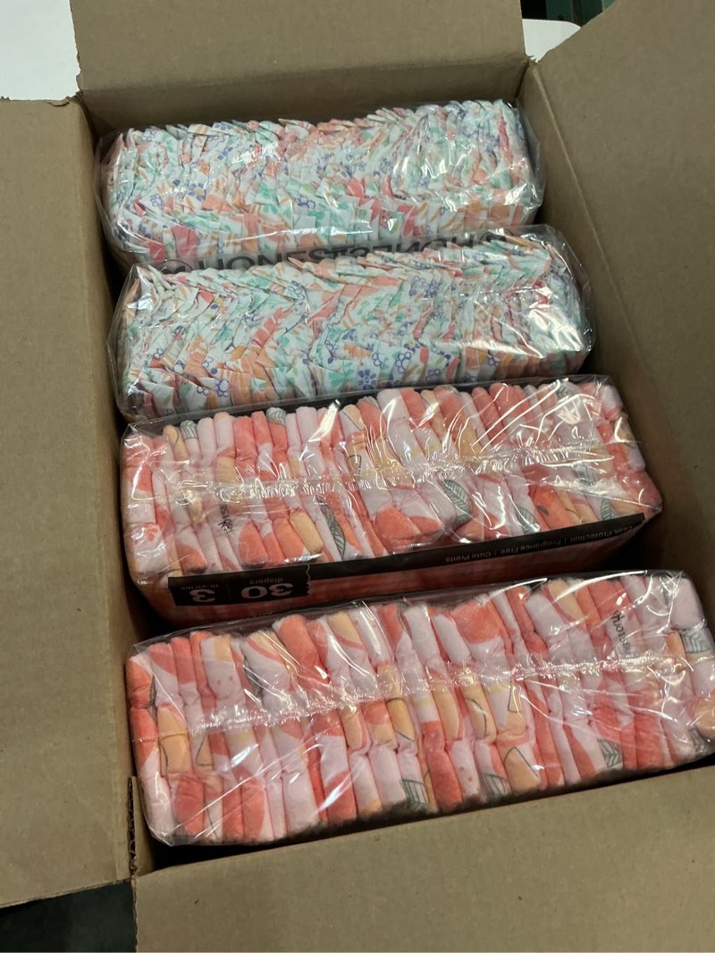 Condition photo showing New/Like New for The Honest Company Comfort Dry Disposable Diapers for Sensitive Skin, Hypoallergenic, Just Peachy + Flower Power, Super Club Box Size 3 (16–28 lbs) 120 Count Size 3 (120 Count) Just Peachy + Flower Power