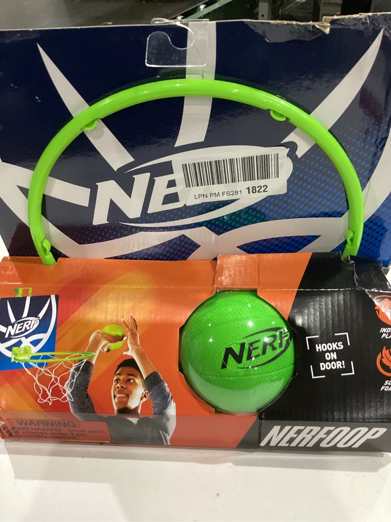 Condition photo showing Good Condition for Nerf Nerfoop - The Classic Mini Foam Basketball and Hoop - Hooks On Doors - Indoor and Outdoor Play - A Favorite Since 1972 Green