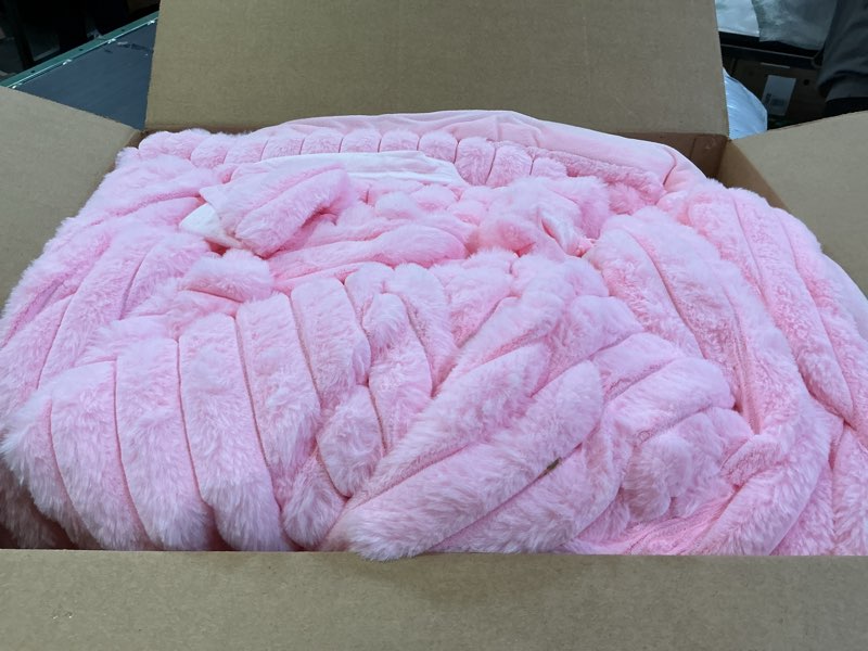 Condition photo showing As Is for Smoofy Fluffy King Size Comforter Set 3 Pieces - Pink Fleece Fluffy Comforter Set, Luxury Fuzzy King Bedding Set, Soft King Bed Set All Season, Heavy Faux Fur Comforter with 2 Pillow Cases 3 Piece-King (104”X90'') Pink