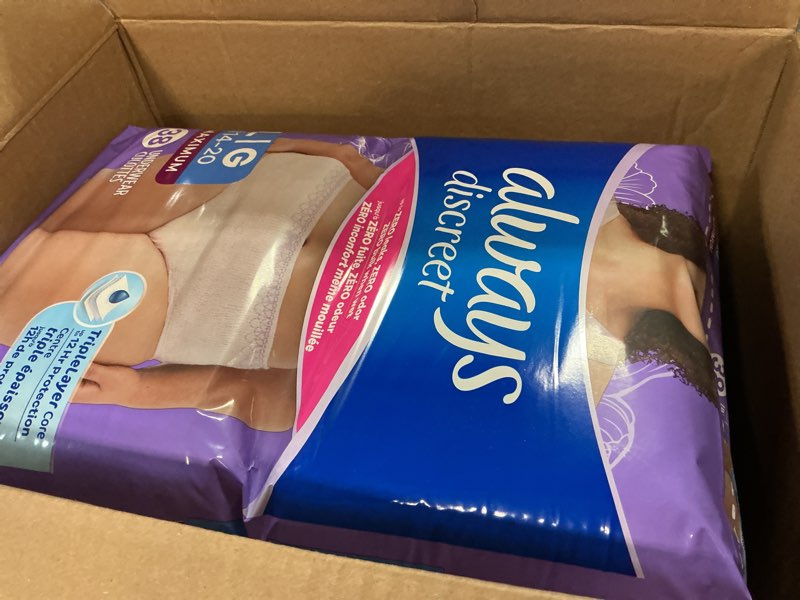 Condition photo showing Good Condition for Always Discreet Adult Incontinence Underwear for Women and Postpartum Underwear, Large, Up to 100% Bladder Leak Protection, 76 Count (2 Packs of 38) Large 76