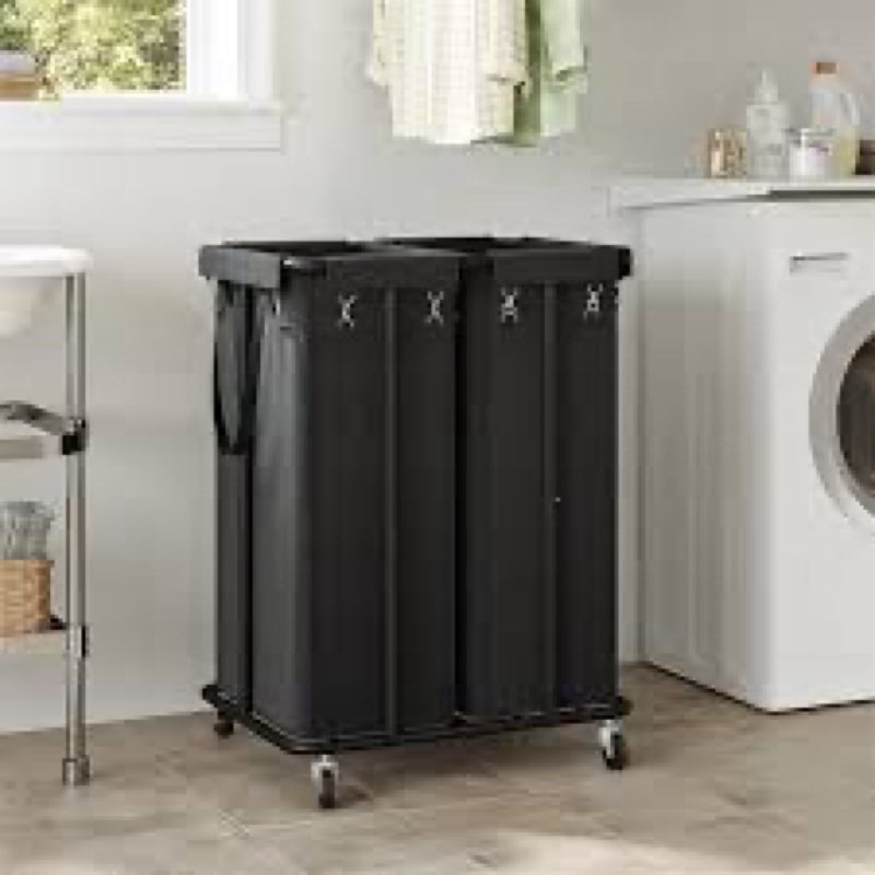 (Missing parts laundry ) Large laundry hamper with Wheels, 360L 3 Bag Big Rolling Laundry Hamper Sorter Cart, Extra Large Laundry Clothes Hamper, Heavy Duty Laundry Basket Organizer for Laundry Room,Bathroom,Black