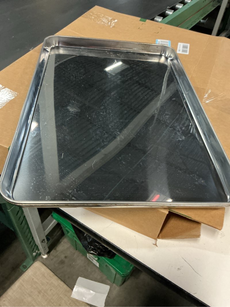 Condition photo showing Good Condition for ((similar))cekee quarter sheet pan set of 2, stainless steel cookie sheets set baking sheet pan toaster oven tray, size 12 × 10 × 1 inch, non toxic & heavy duty & mirror finish & rust free & easy clean