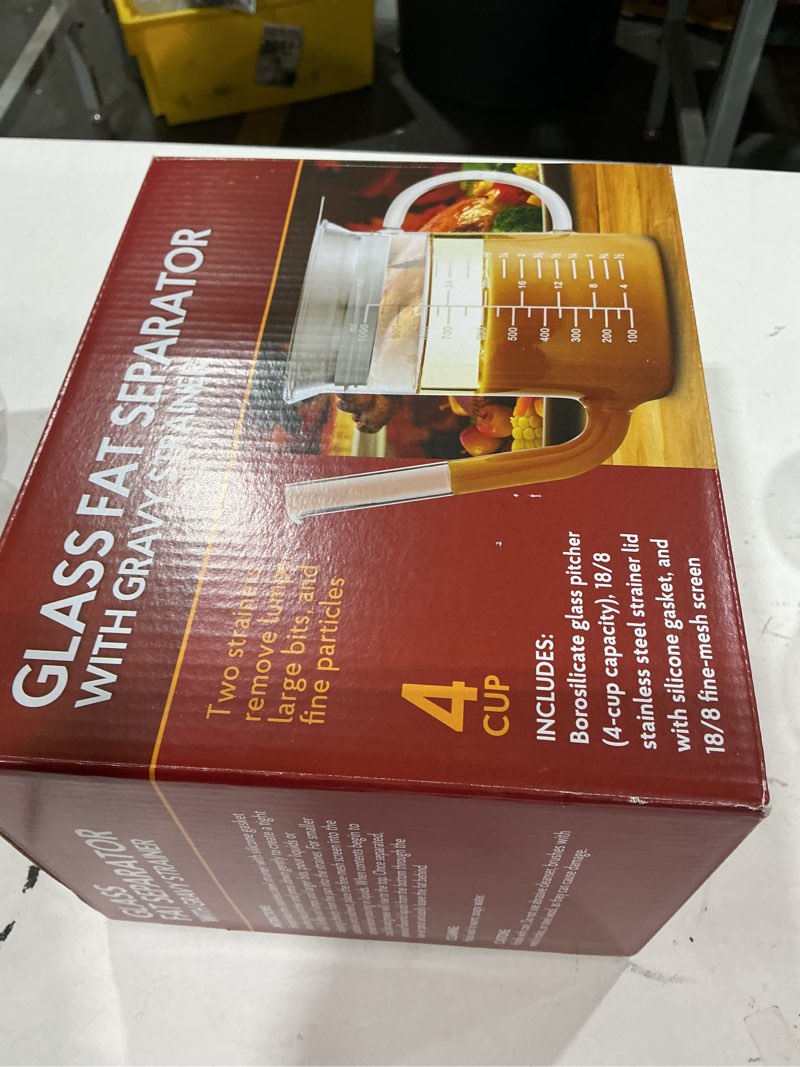 Condition photo showing New/Like New for hic kitchen roasting fat separator gravy strainer, borosilicate glass, 32-ounces, for stress-free holiday meal prep and serving gravy pierced strainer
