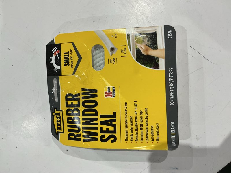 Condition photo showing As Is for m-d building products white epdm rubber foam weather stripping tape for doors and windows 204 in. l