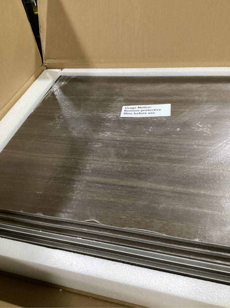 Condition photo showing As Is for 6 pcs wire rack covers for pantry wood grain, 30''w * 16''d (ready to use) faux wood shelf covers for wire shelving, rustic closet shelves covering toppers - bathroom, kitchen, garage (dark) dark wood 16''d * 30''w