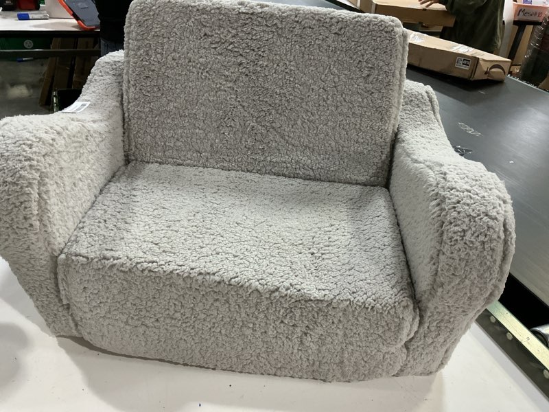 Condition photo showing Good Condition for kids sofa, 2-in-1 flip-out foam couch with soft sherpa cover, cozy play lounge chair, grey grey medium