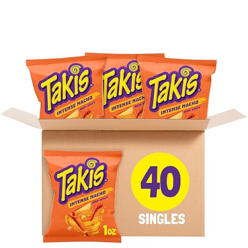 (BEST BY FEB 05 26) Takis Intense Nacho 40 pc / 1 oz Multipack - Cheddar Cheese Flavored Non-Spicy Rolled Tortilla Chips - Individual Bags, Perfect for Tailgates, Parties, Lunchboxes or Lunches