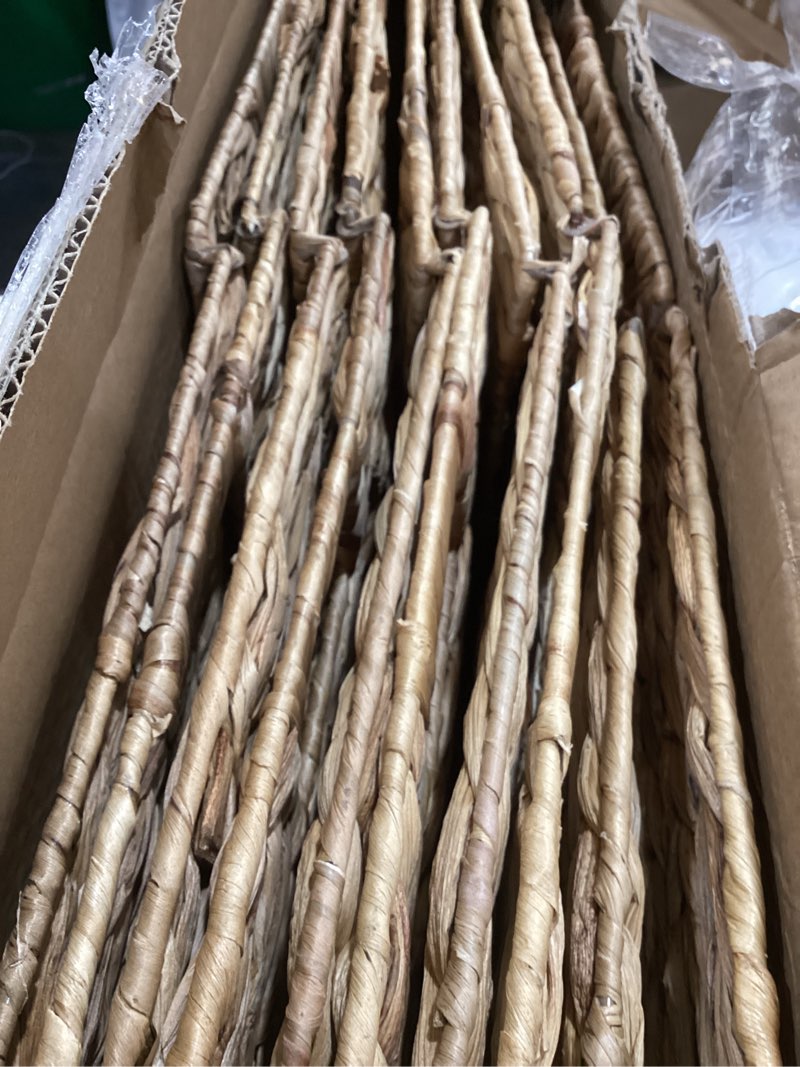 Condition photo showing Good Condition for Storage Baskets 4 Pcs Water Hyacinth Cube 11.2x11.2inch Storage Bins,Foldable Woven Baskets for Bathroom, Bedroom, Laundry, Pantry, Shelves