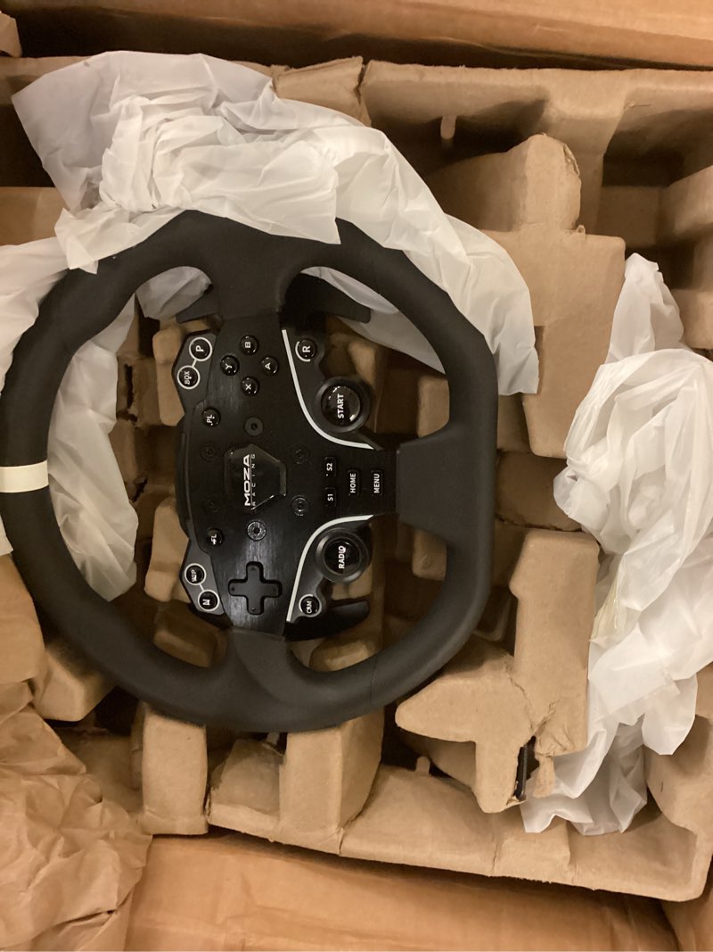 Condition photo showing Good Condition for moza r5 all-in-one pc gaming racing simulator 3pcs bundle: 5.5nm direct drive wheel base, 11-inch racing wheel, anti-slip pedals and a desk clamp, cloud-based app control r5 bundle
