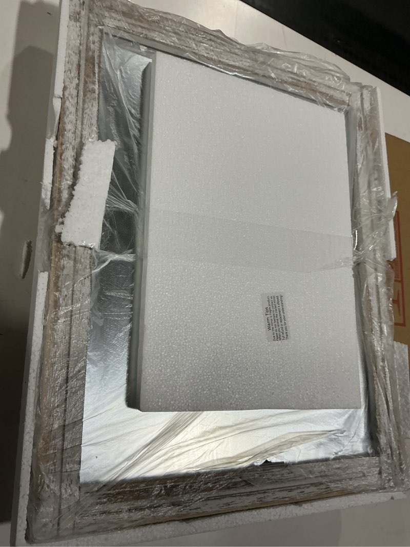 Condition photo showing Good Condition for AAZZKANG Rustic Wall Mirror Rectangle Wood Framed Mirrors Large 20"x16" Decorative for Bedroom Bathroom Living Room Farmhouse Home Entryway Hanging White 20"L x 16"W A-rustic White