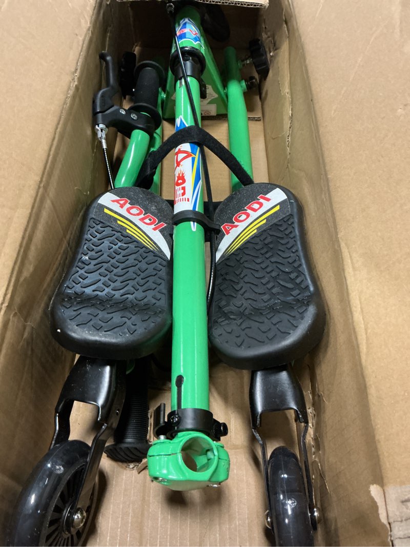 Condition photo showing Good Condition for swing scooter for kids, 3 wheels foldable wiggle kick scooter push drifting with 4 adjustable handlebar & 2 rear led wheel for boys and girls ages 3-8 green