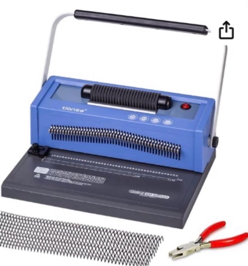 tianse spiral coil binding machine, manual book maker punch binder with electric coil inserter, disengaging pins, adjustable side margin, comes with 100pcs 5/16'' plastic coil binding spines & plie