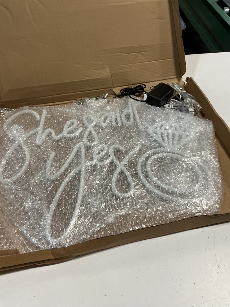 Condition photo showing New/Like New for She Said Yes Neon Sign, Custom Neon Signs For Wedding, Wedding Party Decoration Wall Hanging Art, Couple Engagement Decor, Gift For Her Size:20x16inches