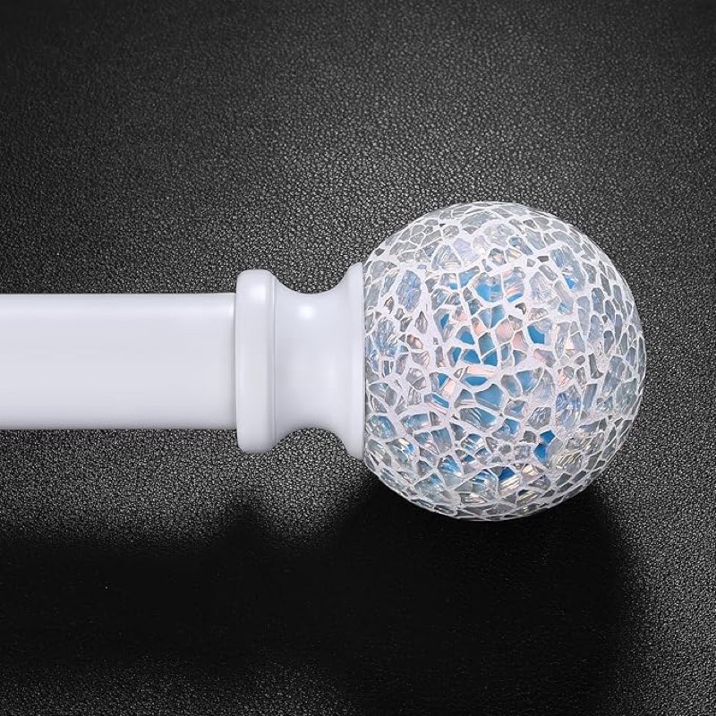 white curtain rods for windows 72 to 144 inch, 1 inch adjustable heavy duty long decorative mosaic colourful ball curtain rod, telescoping window curtains rod for bedroom, drapery rods 36-144\"