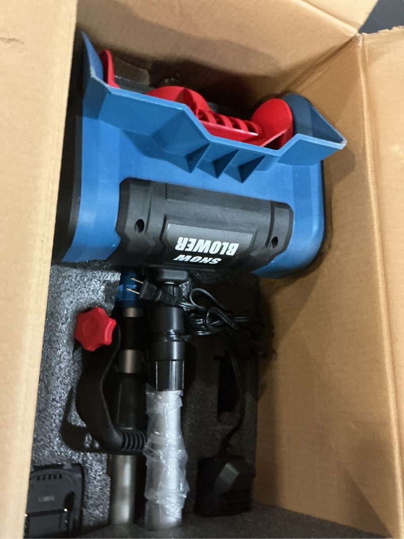 Condition photo showing Good Condition for Cordless Electric Snow Shovel Rake, 21V 12-Inch Brushless Battery Snow Blower with 4.0Ah & Fast Charger, 20FT Throw Distance, Compact Design, Adjustable Front Handle, for Driveway/Sidewalk – Blue