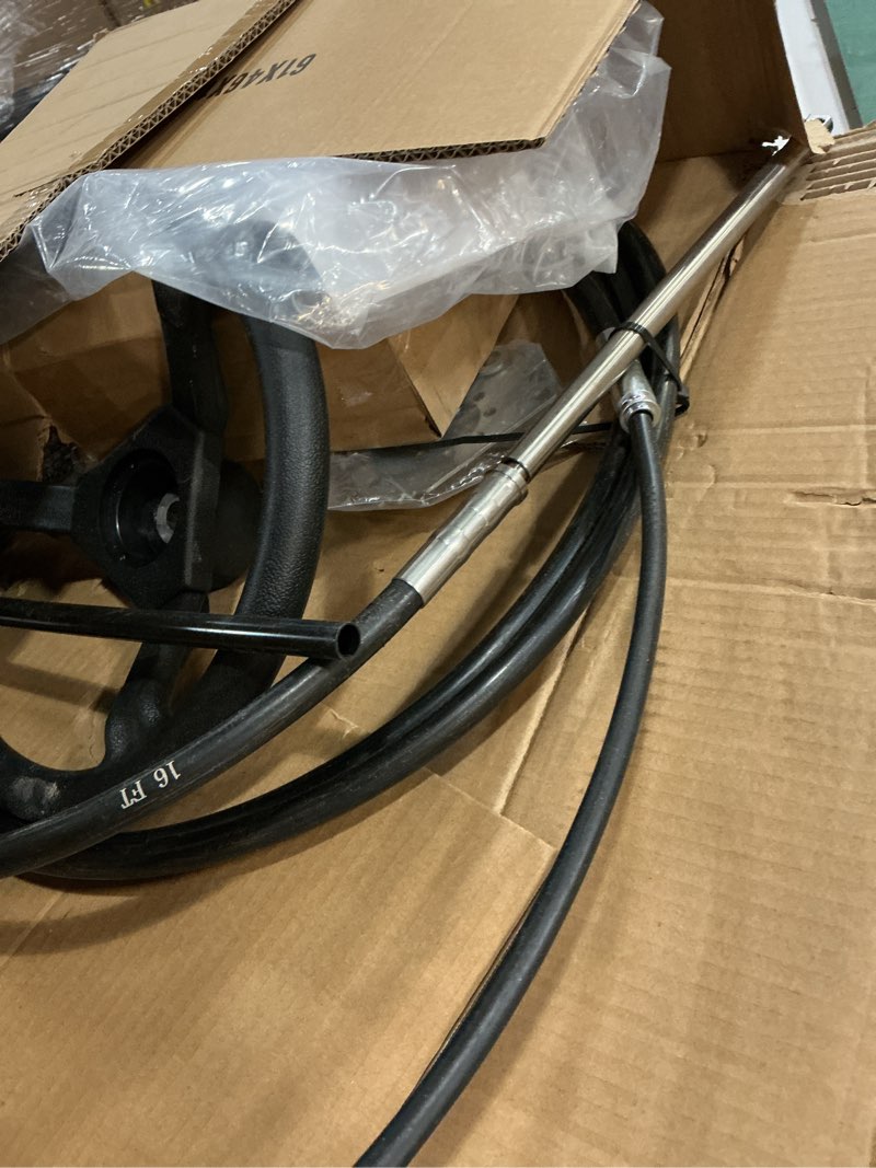 Condition photo showing As Is for carmocar 16ft steering rotary system boat kit with 13.5 inch steering wheel,3/4" tapered shaft for waterborne vehicles 16t