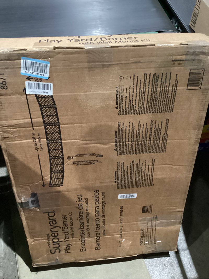 Condition photo showing As Is for Toddleroo by North States - Superyard Duo Extra Wide Baby Gate & Play Yard: 6 Panel Playpen - Included Wall Mount Kit - Made in USA - 38.5 to 201 Inches W - 26 Inches T - Light Gray Light Gray 26 Inch