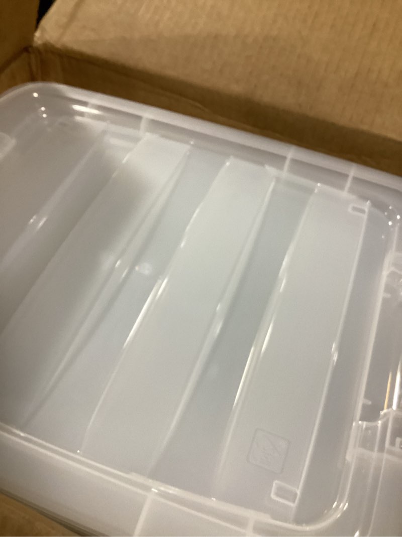 Condition photo showing Good Condition for sterilite 6 quart clear stacking closet storage tote container with white lid